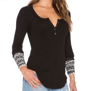 Free People Ski Lodge Alpine  Cuff Thermal Waffle Knit Button Down Henley Sz M
